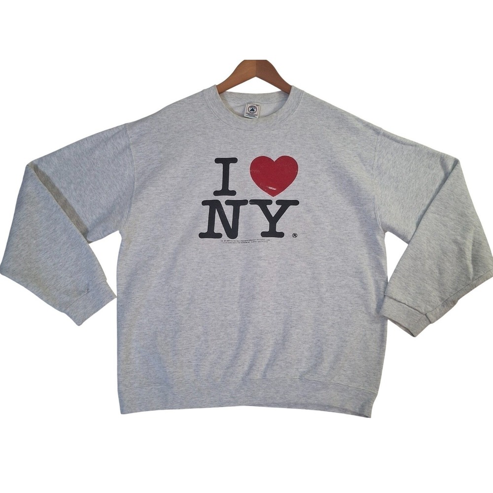 Vintage 90s I Love NY Sweatshirt Men's Large Gray Delta New‎ York